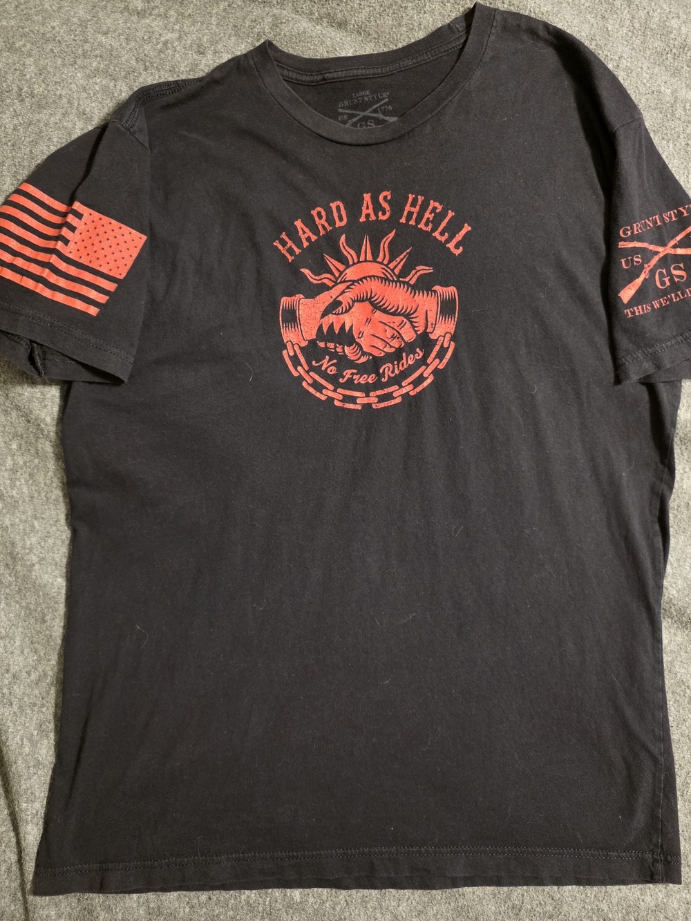 Grunt Style Black T‑Shirt with Red Hard As Hell Graphic